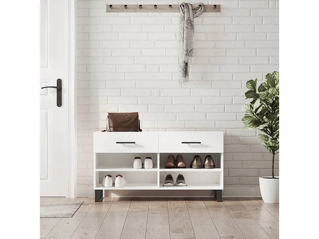 Banc à chaussures blanc brillant 102x35x55 bois d'ingénierie