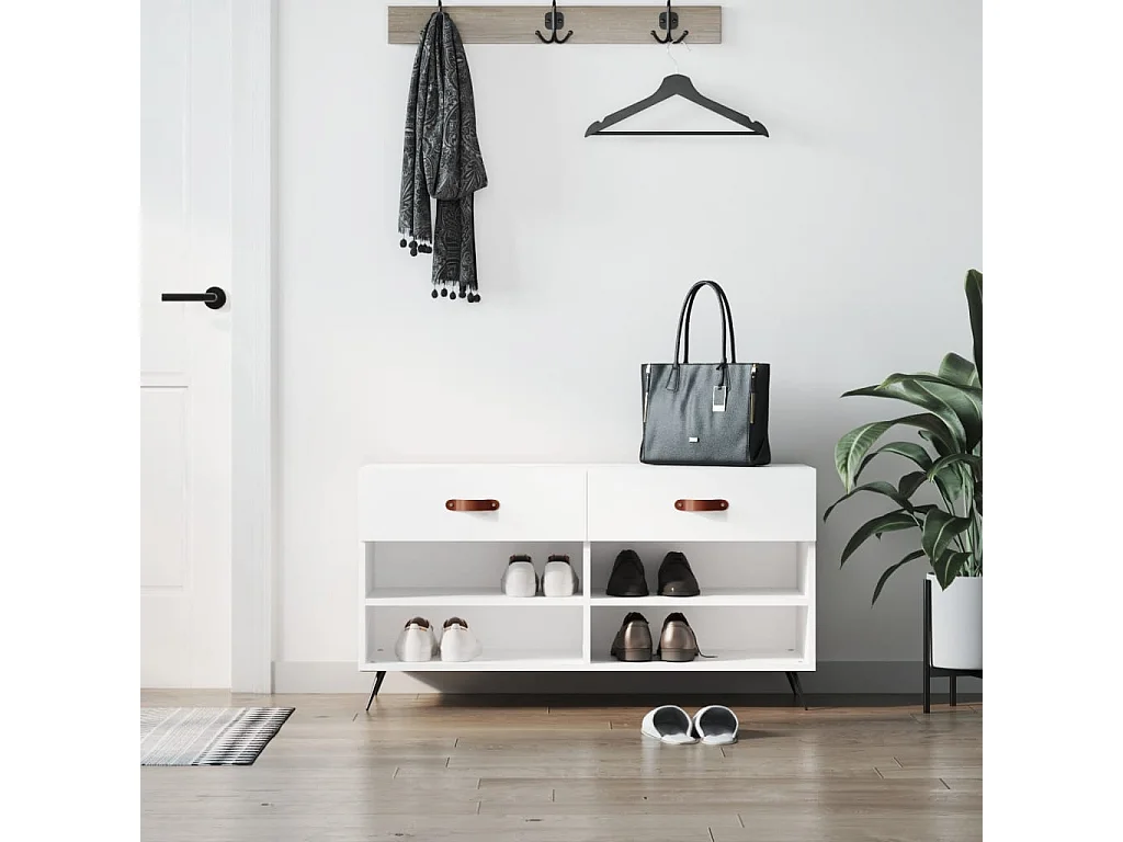 Banc à chaussures blanc brillant 102x35x55 bois d'ingénierie