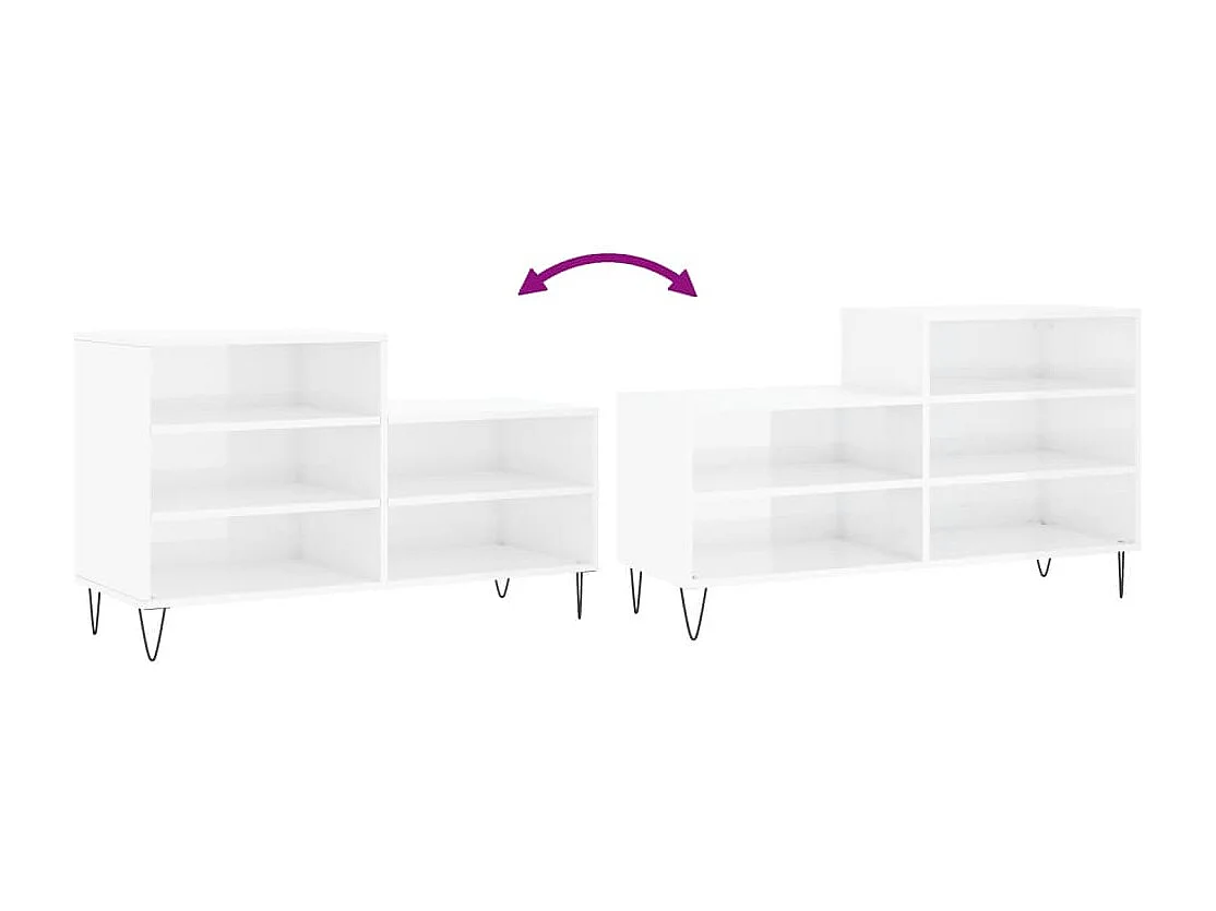 Armoire à chaussure Blanc brillant 102x36x60 Bois ingénierie