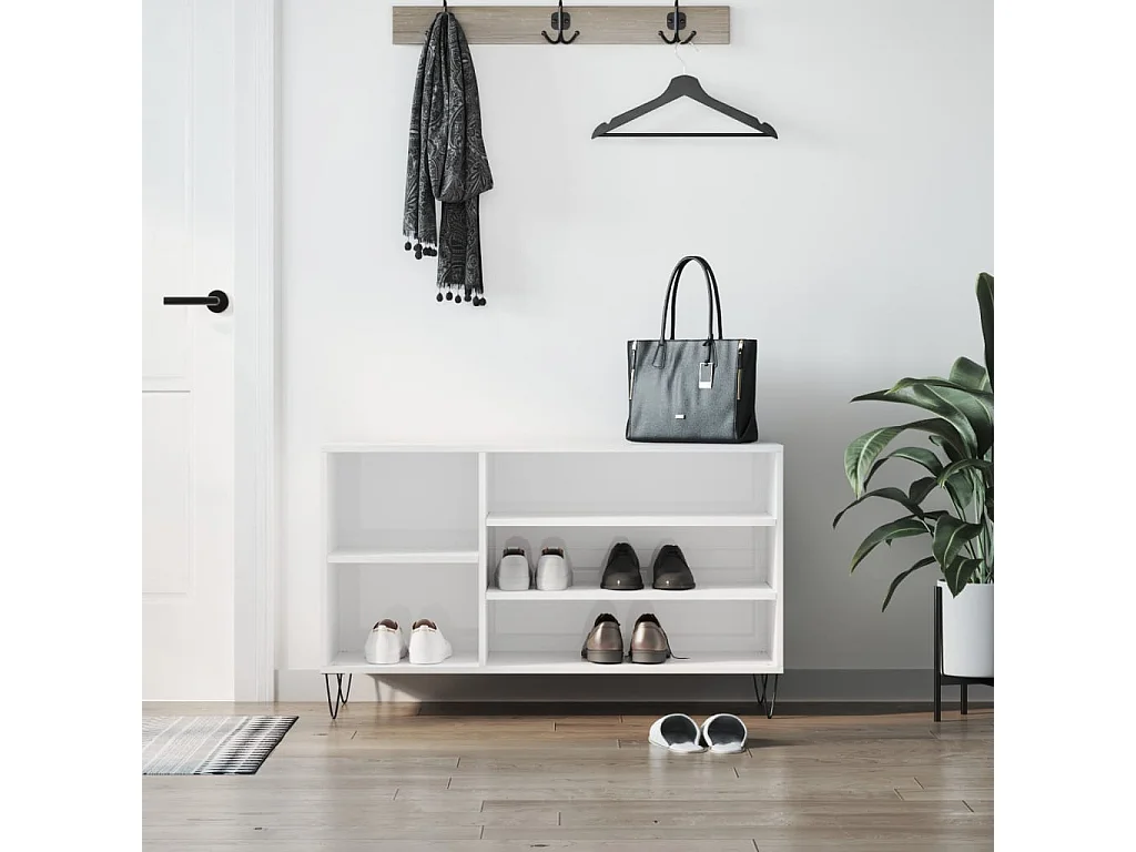 Armoire à chaussure Blanc brillant 102x36x60 Bois ingénierie