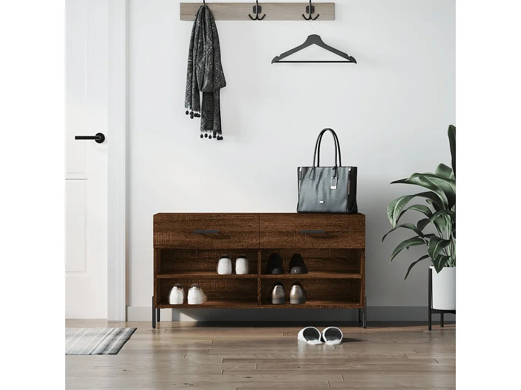 Banc à chaussures chêne marron 102x35x55 bois d'ingénierie