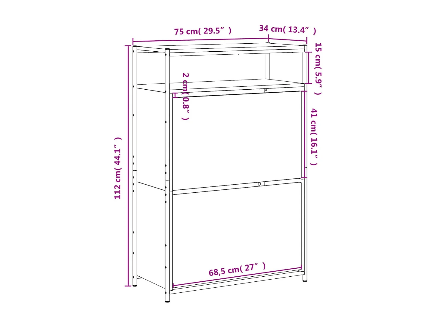 Armoire à chaussures noir 75x34x112 bois d'ingénierie