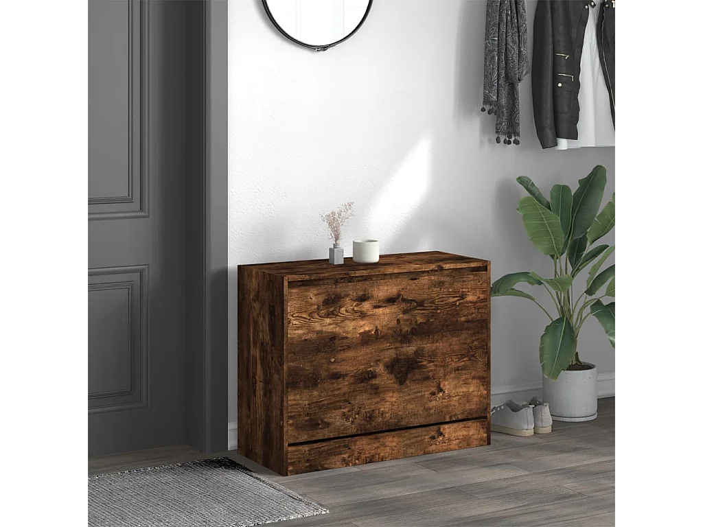 Armoire à chaussures chêne fumé 80x34x63 bois d'ingénierie