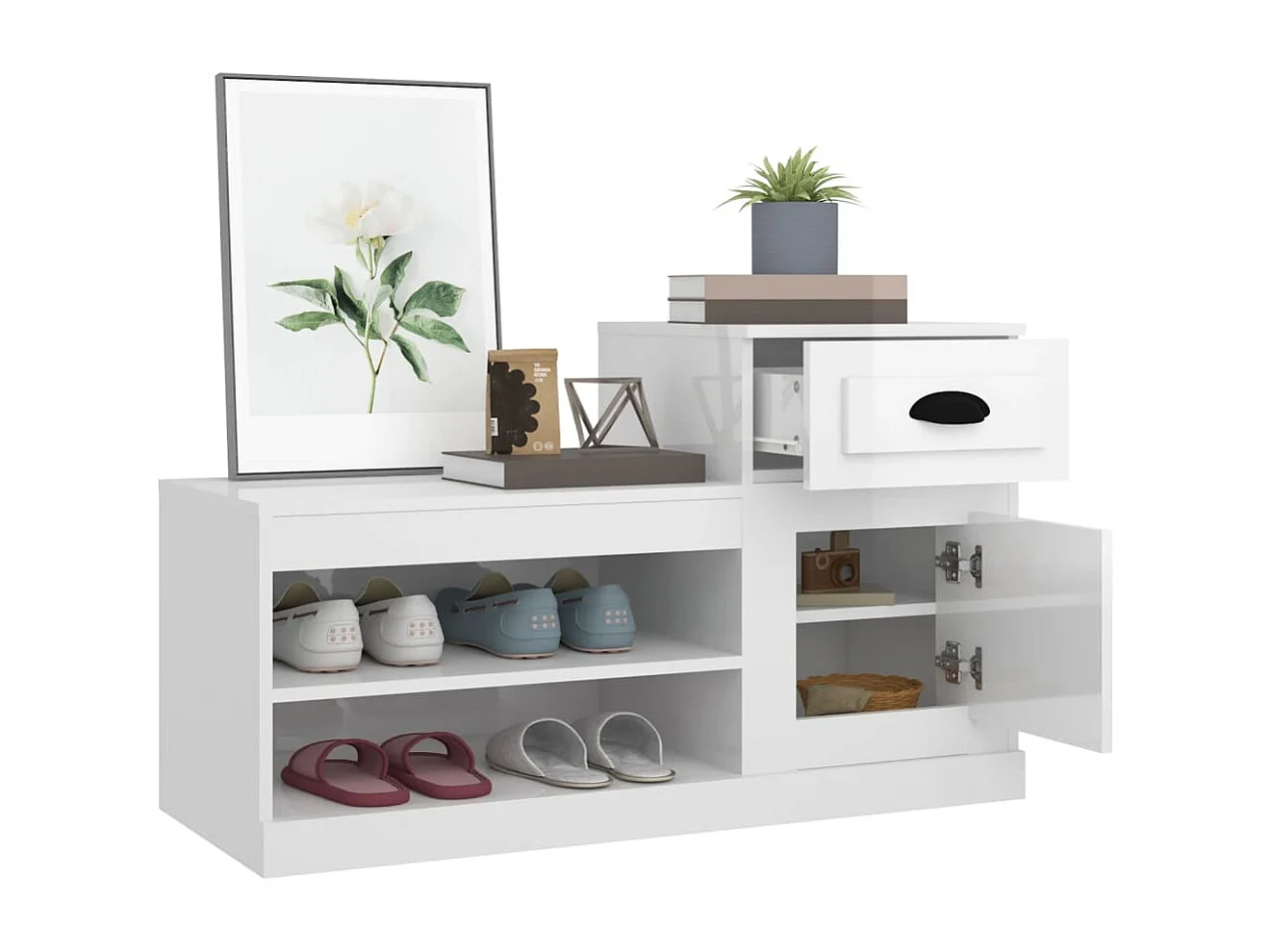 Armoire à chaussure blanc brillant 100x42x60 bois ingénierie