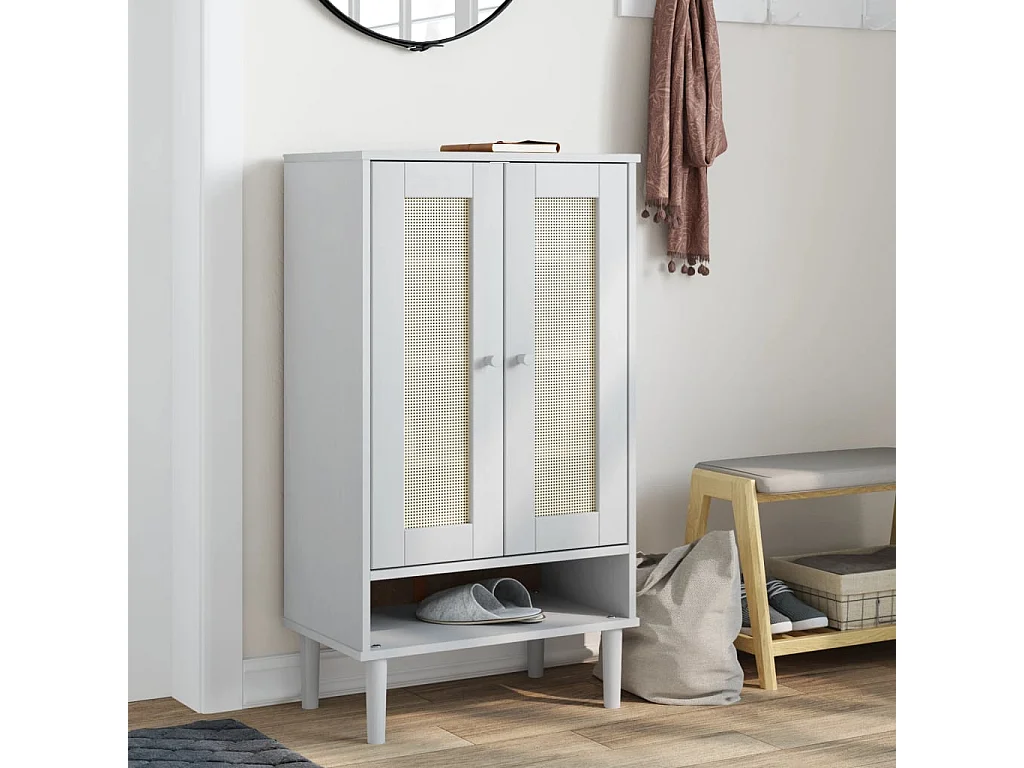 Armoire à chaussures SENJA aspect rotin blanc bois massif