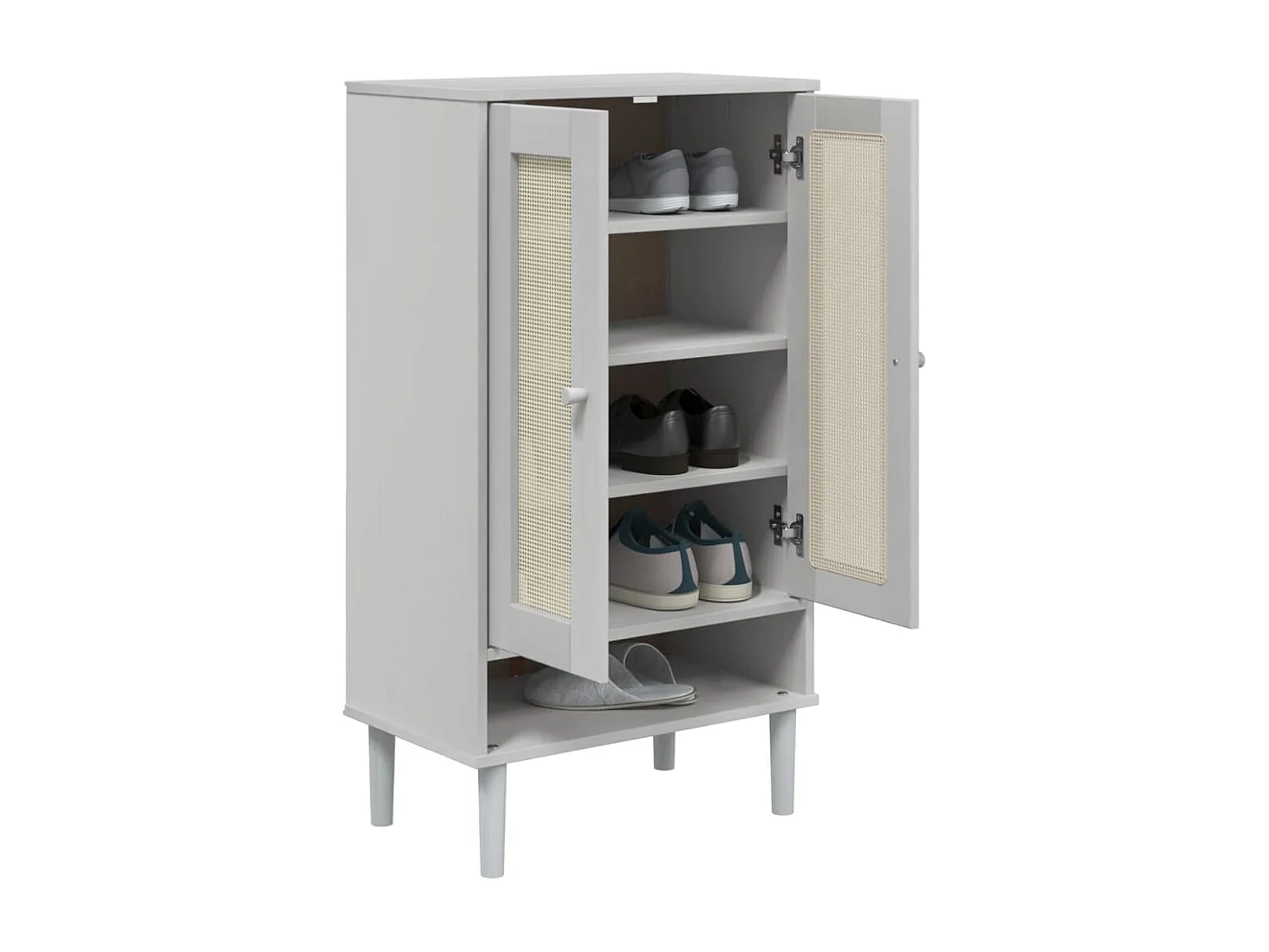 Armoire à chaussures SENJA aspect rotin blanc bois massif