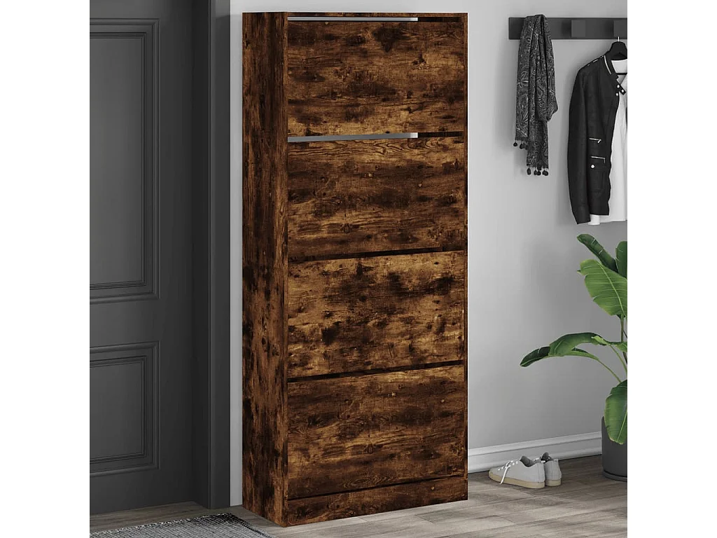 Schoenenkast met 4 klaplades 80x34x187,5 cm gerookt eikenkleur