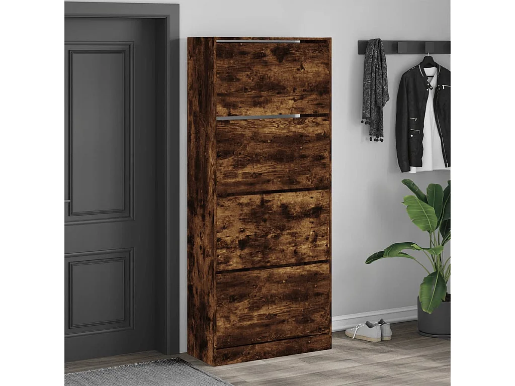 Schoenenkast met 4 klaplades 80x34x187,5 cm gerookt eikenkleur