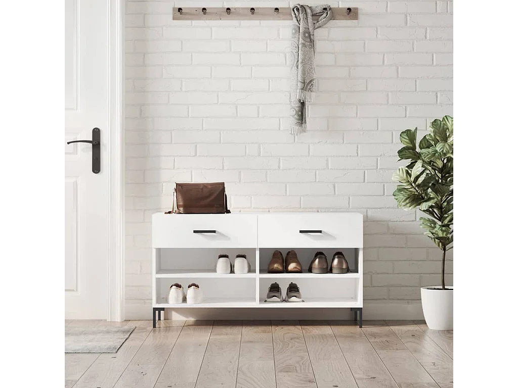 Banc à chaussures blanc brillant 102x35x55 bois d'ingénierie