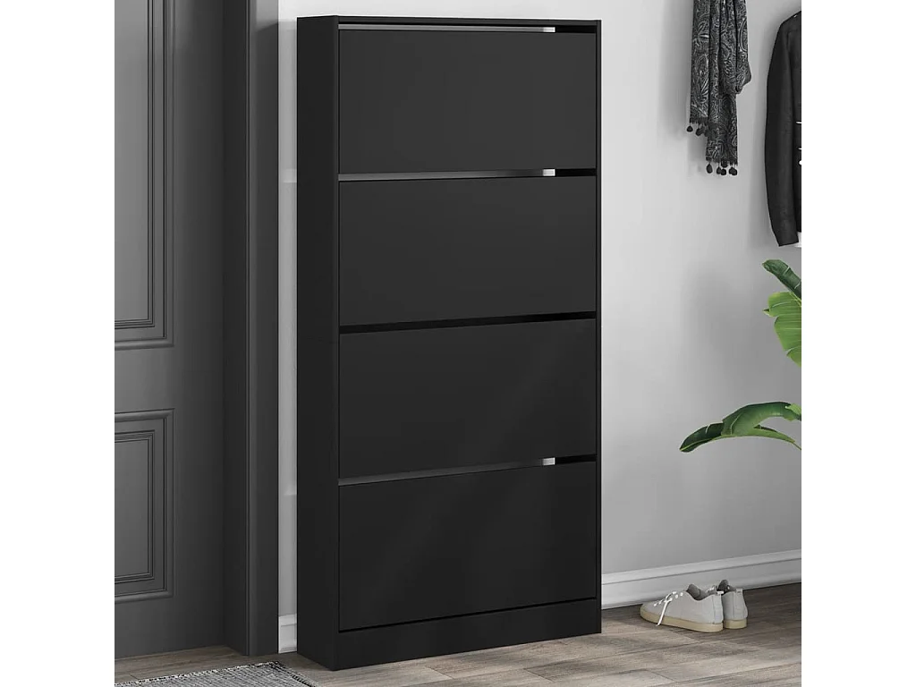 Armoire à chaussures 4 tiroirs rabattables noir 80x21x163,5