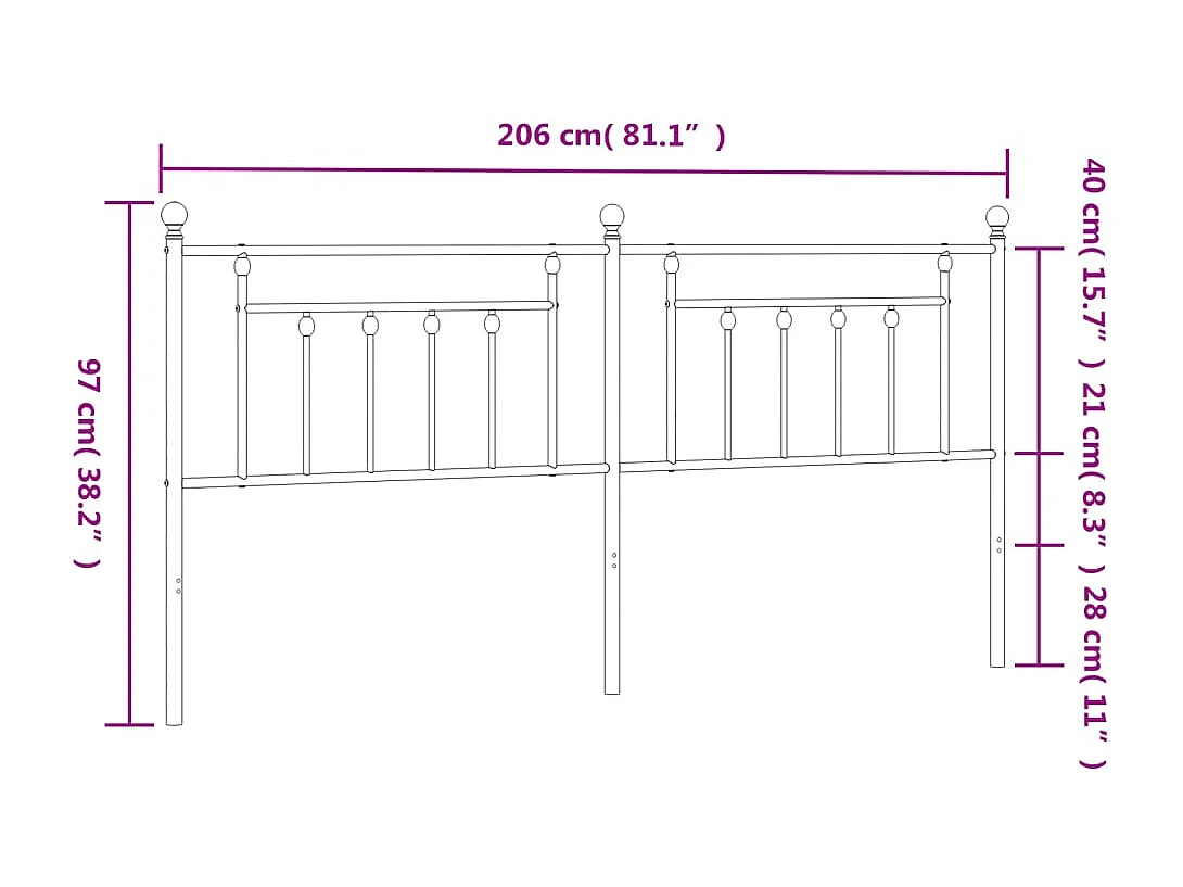 Tête de lit métal noir 200cm