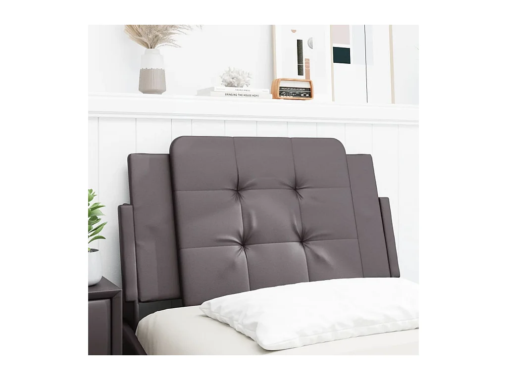 Coussin de tête de lit gris 90cm similicuir