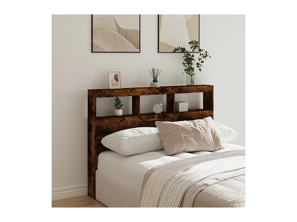 Armoire tête de lit avec LED chêne fumé 140x17x102