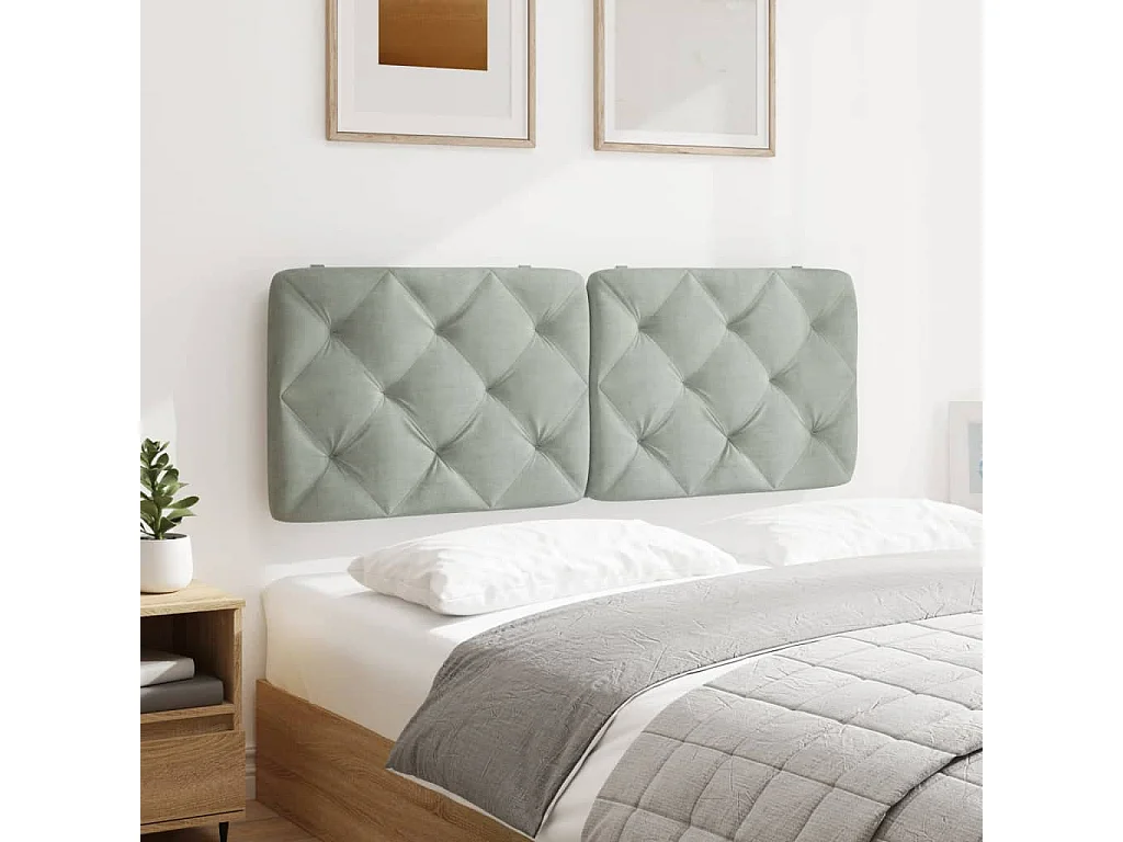 Coussin de tête de lit gris clair 140cm velours