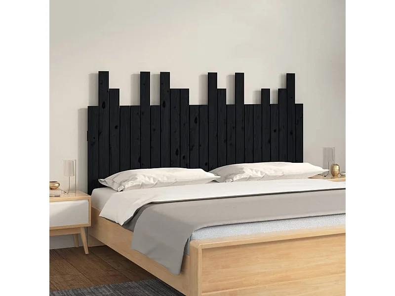 Tête de lit murale Noir 146,5x3x80 Bois massif de pin