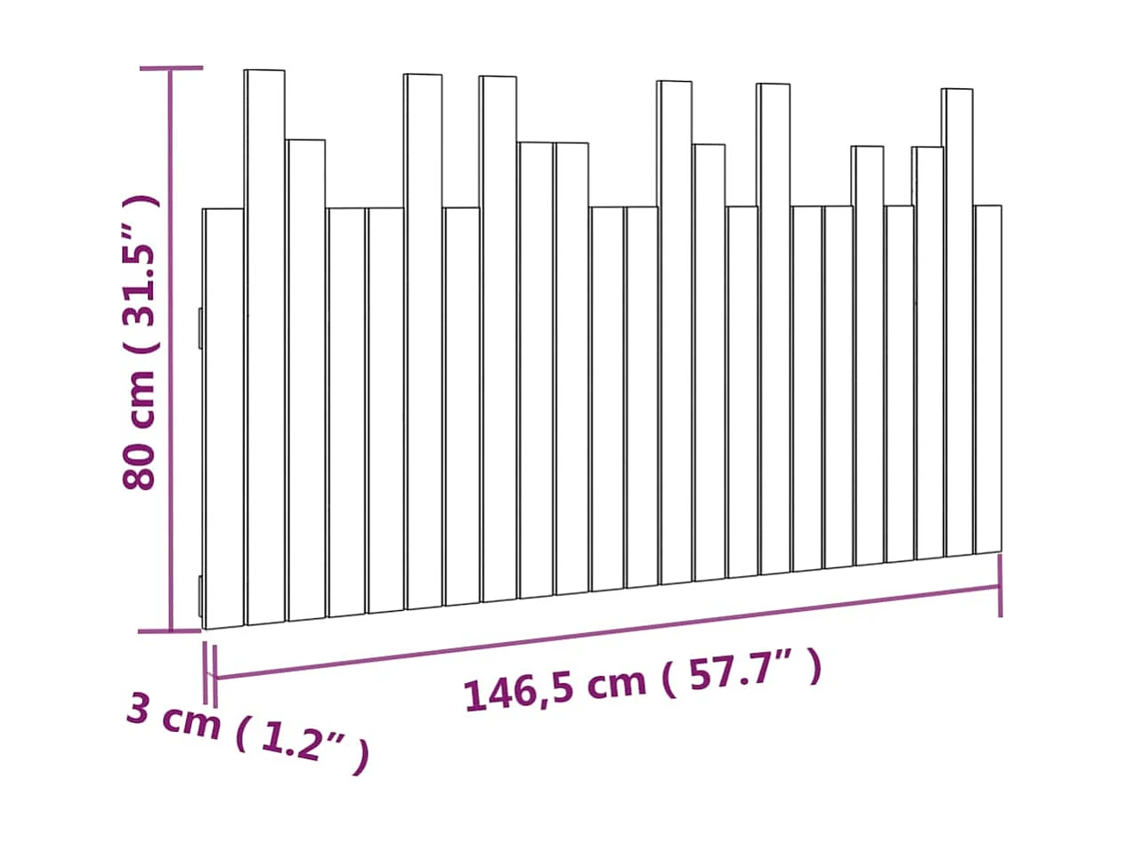 Tête de lit murale Noir 146,5x3x80 Bois massif de pin