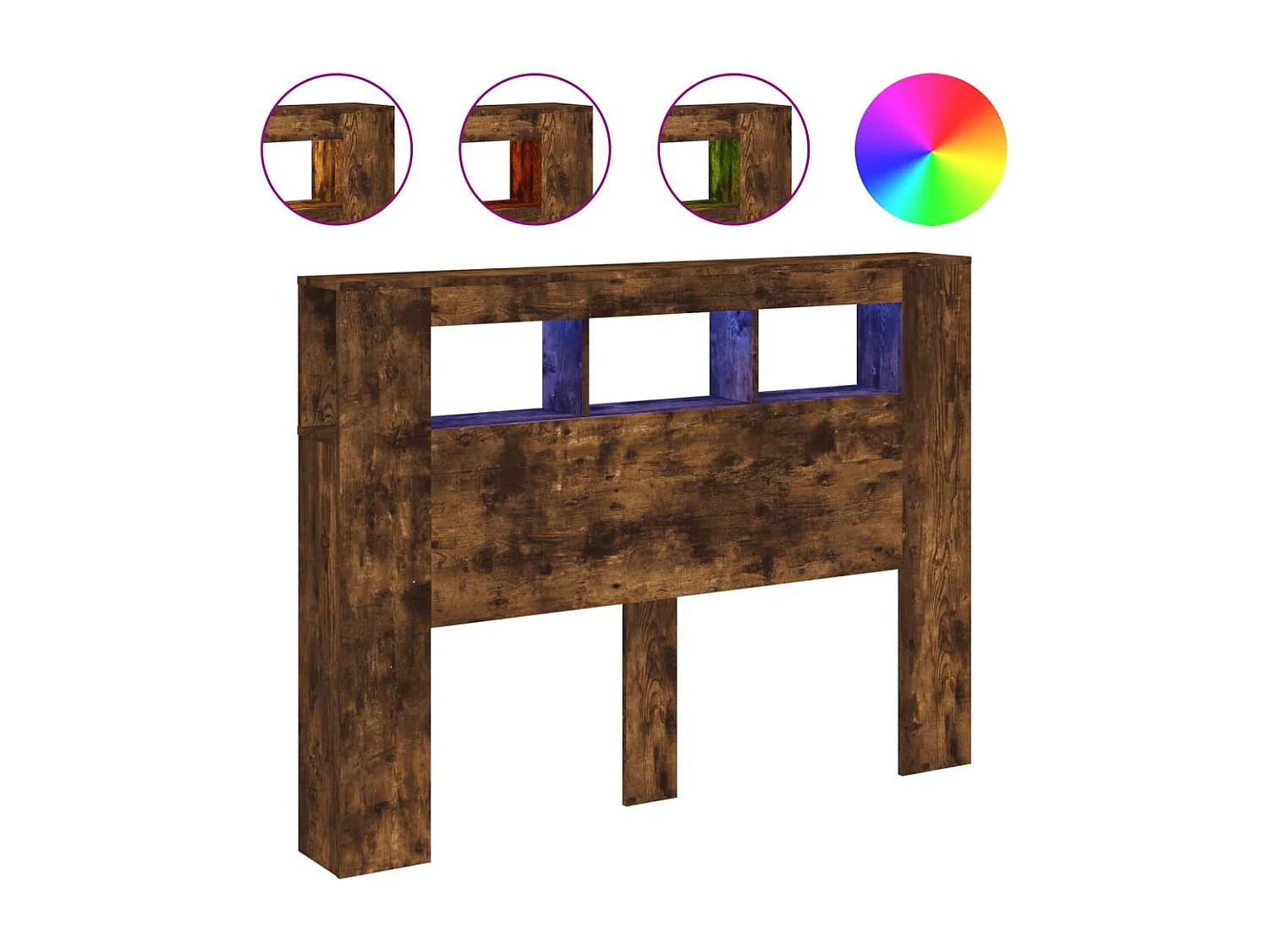 Tête de lit à LED chêne fumé 140x18,5x103,5 bois d'ingénierie