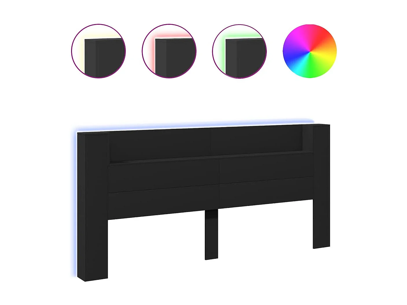 Armoire tête de lit avec LED noir 220x16,5x103,5