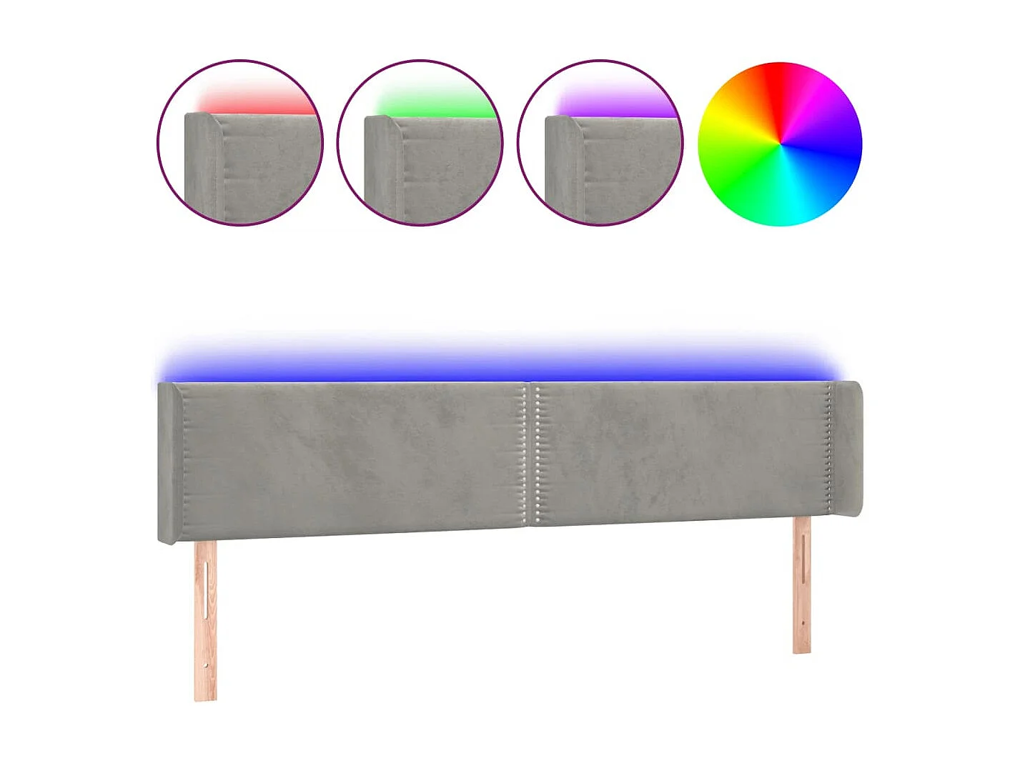 Tête de lit à LED Gris clair 203x16x78-88 Velours