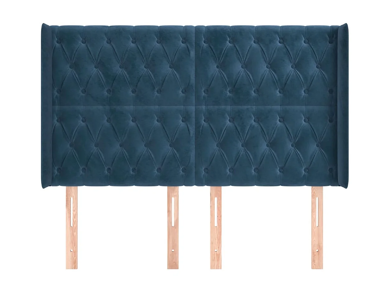 Tête de lit avec oreilles Bleu foncé 147x16x118-128 Velours