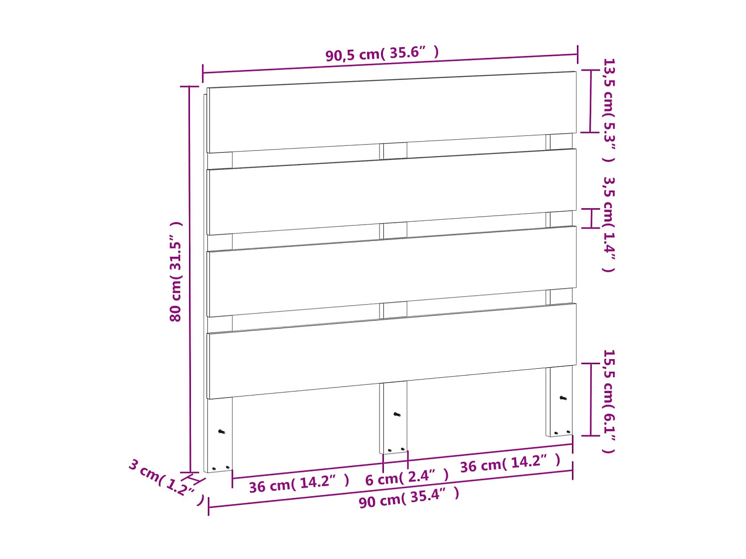 Tête de lit marron 90cm bois massif de pin