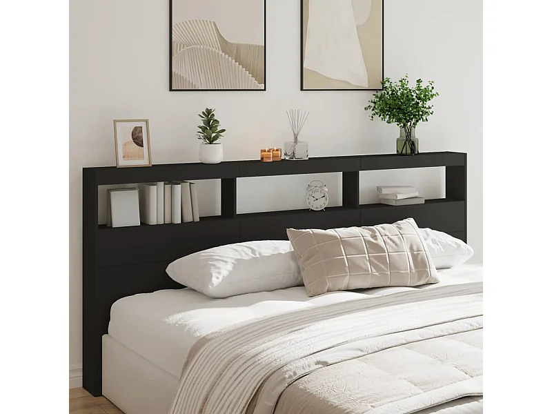 Armoire tête de lit avec LED noir 220x17x102