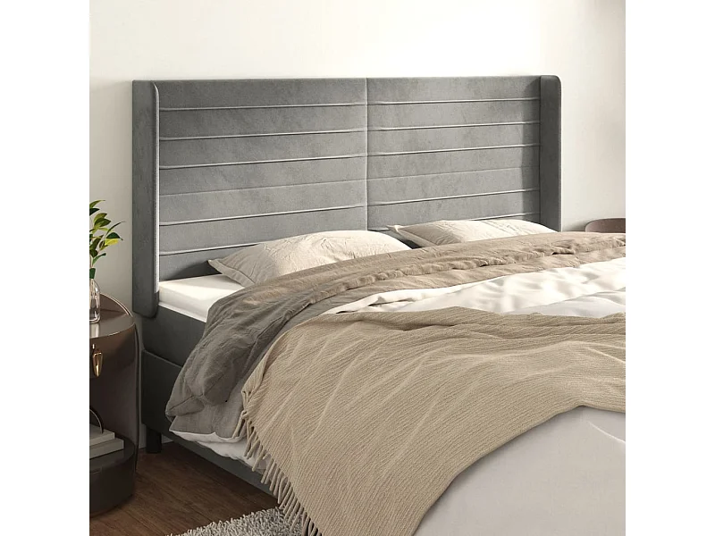 Tête de lit avec oreilles Gris clair 183x16x118-128 Velours