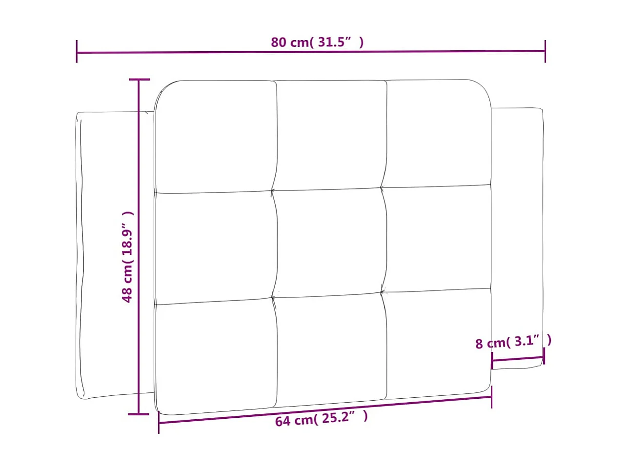 Coussin de tête de lit gris 80cm similicuir