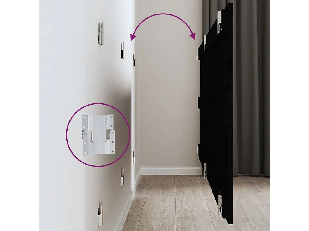 Tête de lit murale Noir 159,5x3x60 Bois massif de pin