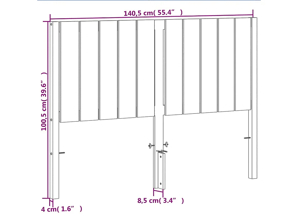 Tête de lit marron 135cm bois massif de pin