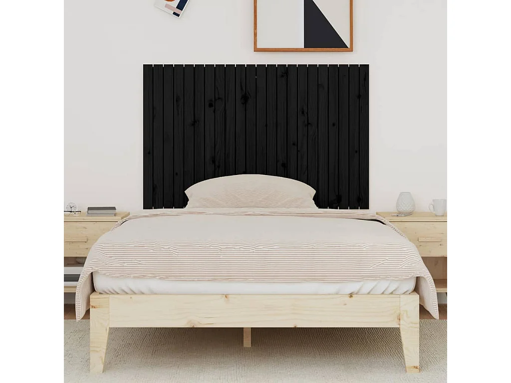 Tête de lit murale Noir 140x3x90 Bois massif de pin