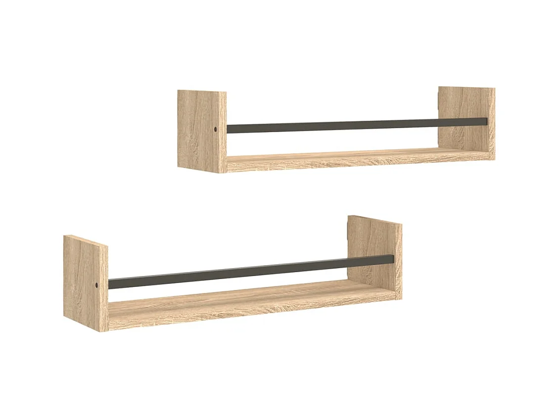 Étagères murales avec barres 2 pcs chêne sonoma 60x16x14