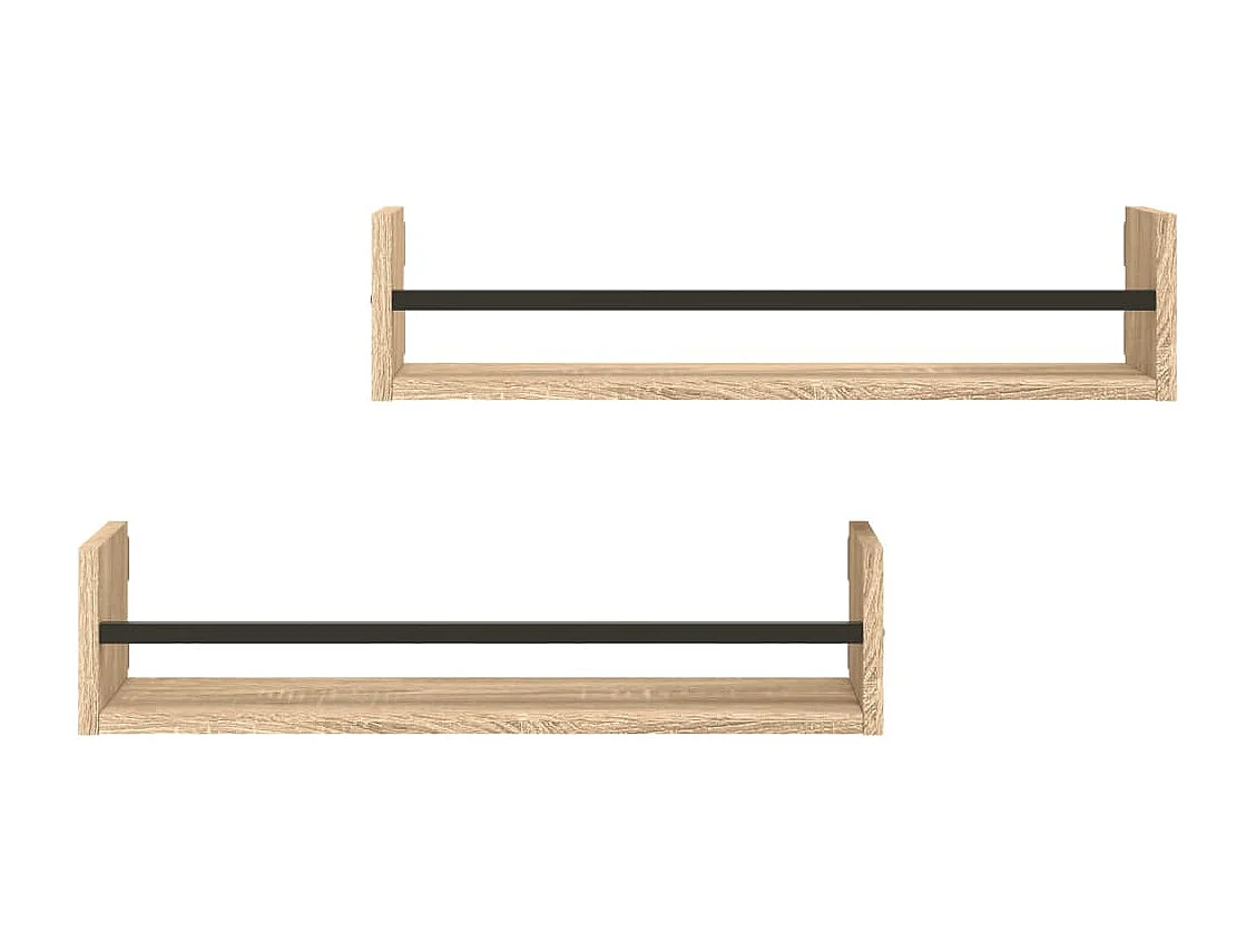 Étagères murales avec barres 2 pcs chêne sonoma 60x16x14