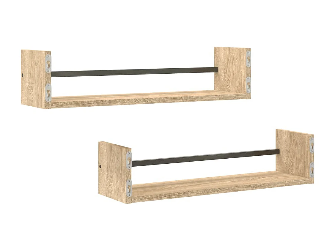 Étagères murales avec barres 2 pcs chêne sonoma 60x16x14