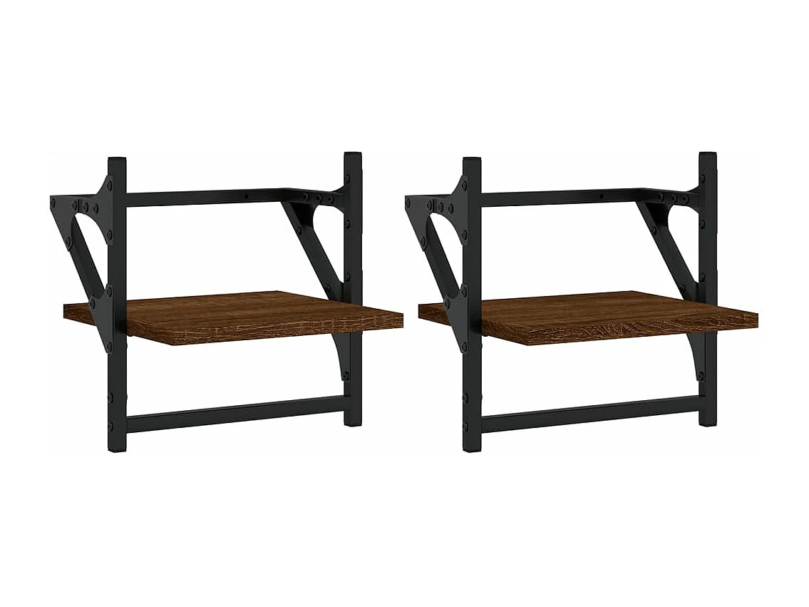 Étagères murales avec barres 2 pcs chêne marron 30x25x30