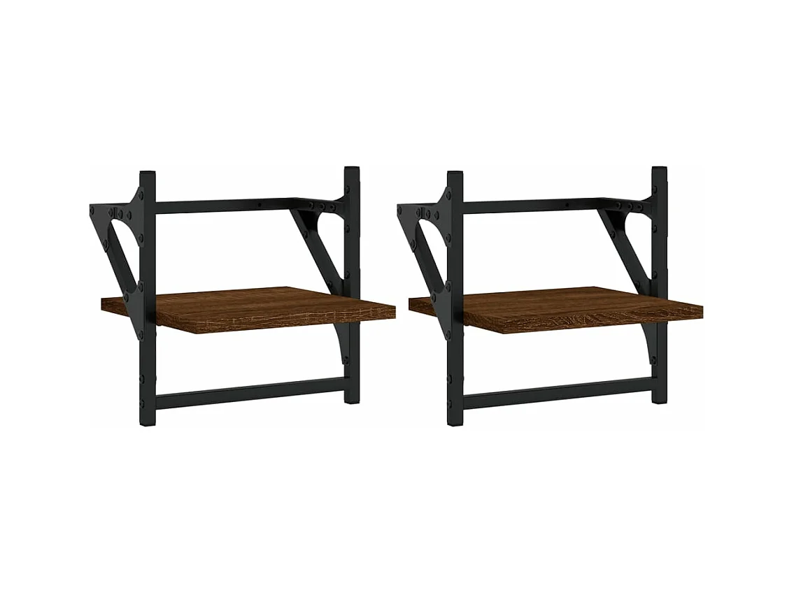 Étagères murales avec barres 2 pcs chêne marron 30x25x30