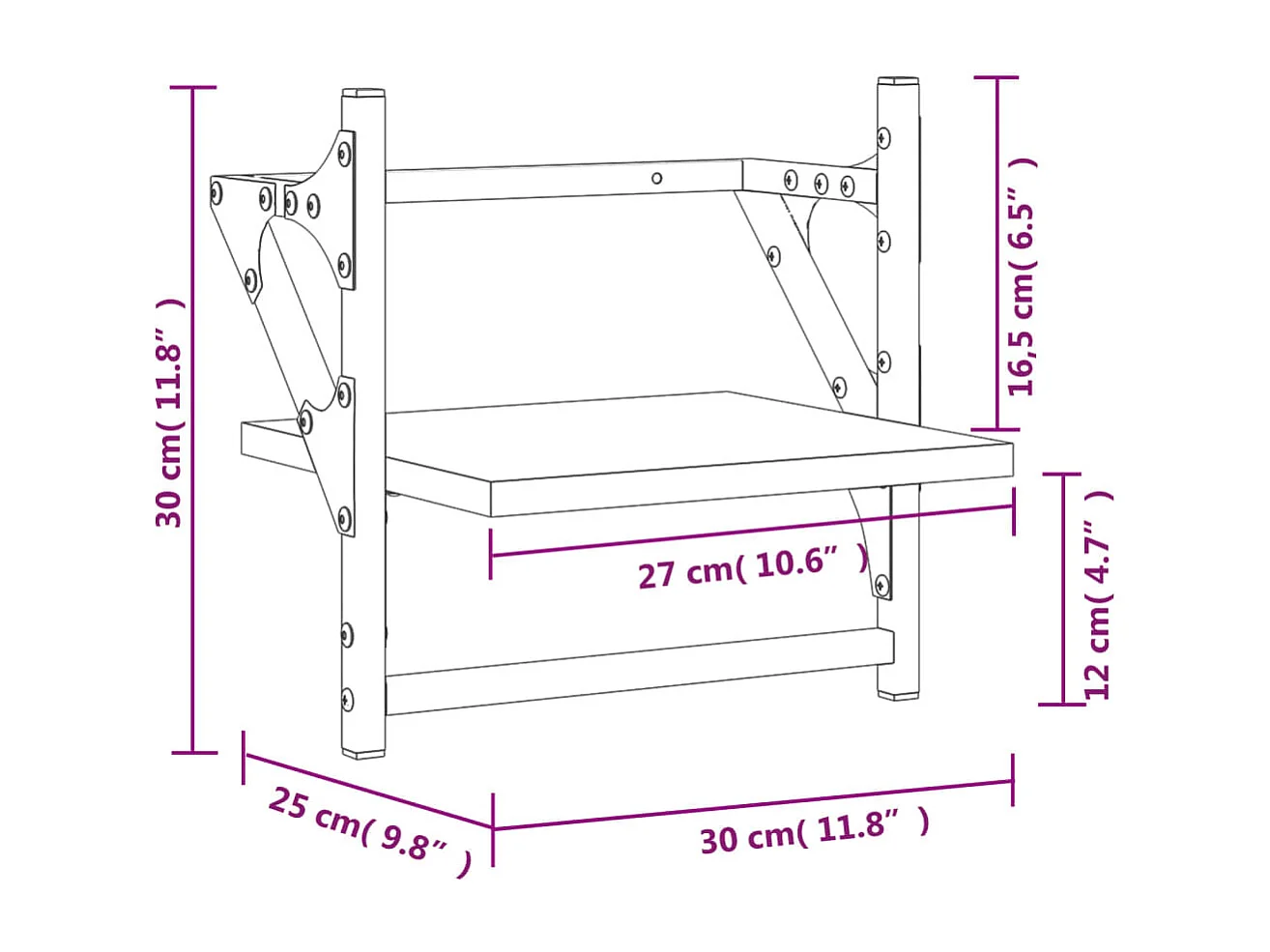 Étagères murales avec barres 2 pcs chêne marron 30x25x30