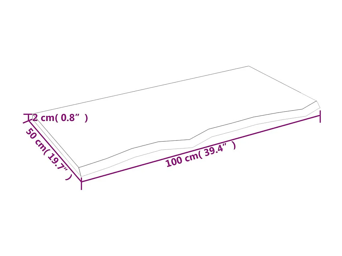 Wandschap 100x50x2 cm behandeld massief eikenhout donkerbruin