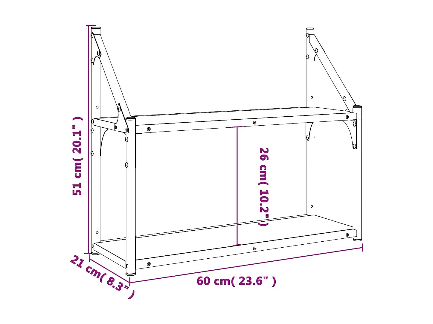 Étagère murale 2 niveaux chêne sonoma 60x21x51