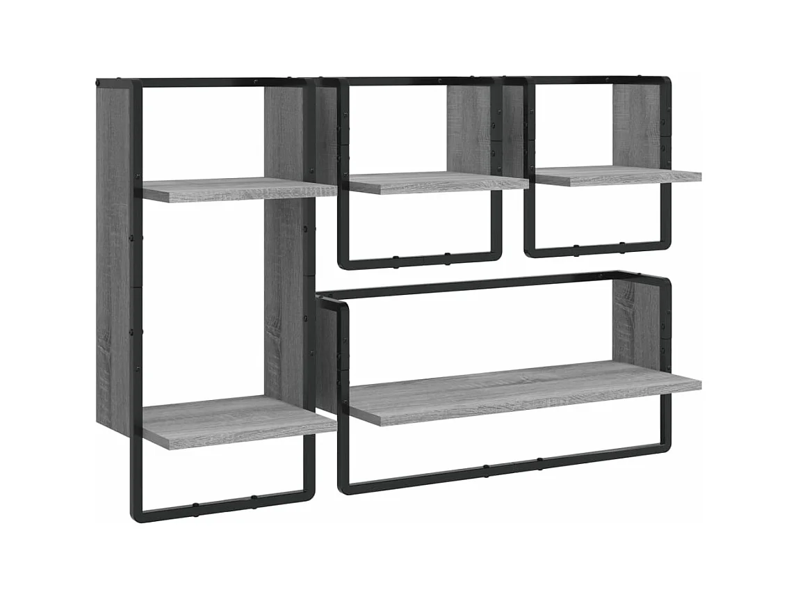 Ensemble d'étagères murales avec barres 4 pcs sonoma gris