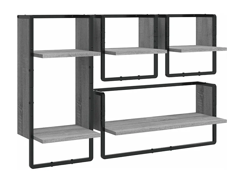 Ensemble d'étagères murales avec barres 4 pcs sonoma gris