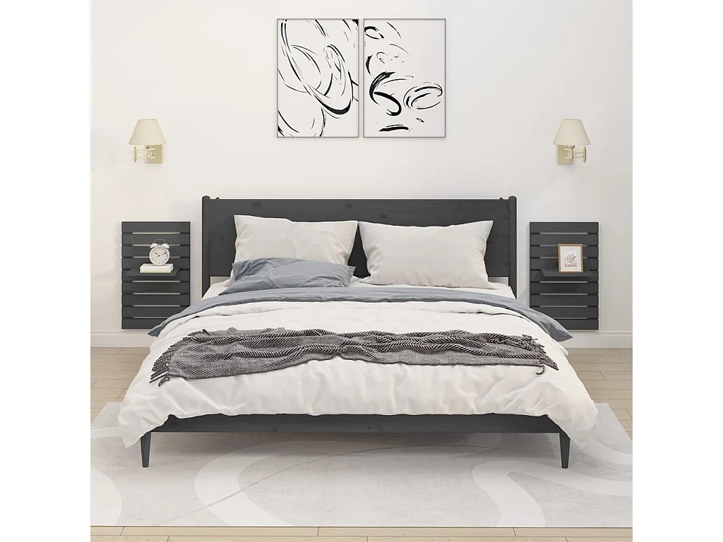 Étagères de chevet murales 2 pcs Gris Bois de pin massif