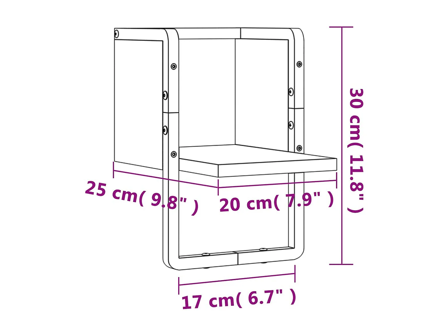 Étagère murale avec barre sonoma gris 20x25x30