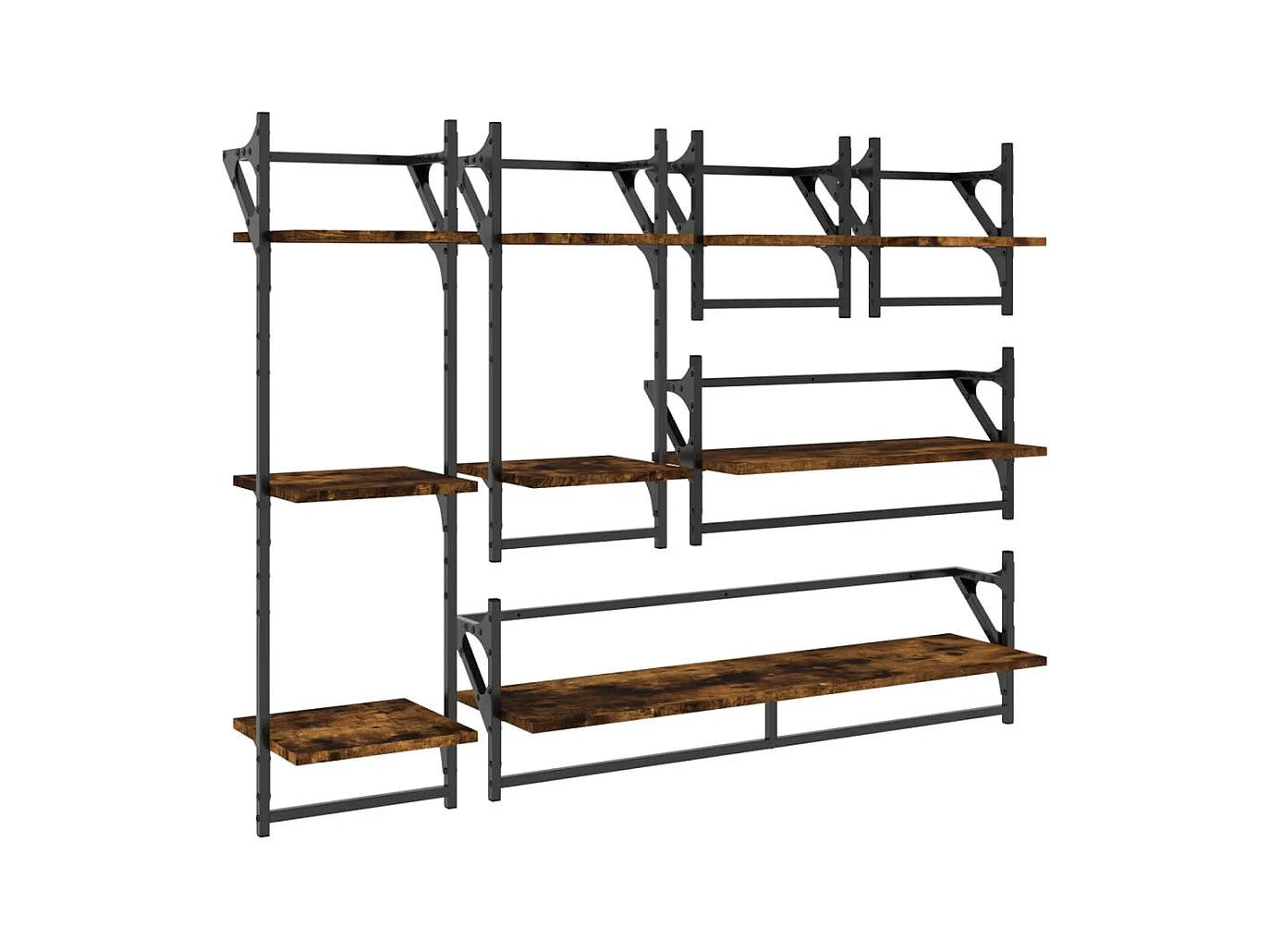 Ensemble d'étagères murales avec barres 6 pcs chêne fumé