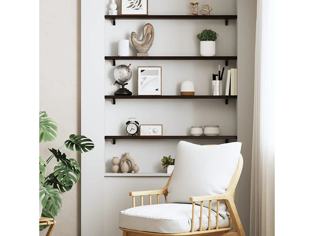 Étagère murale marron foncé 80x10x2 bois chêne massif traité