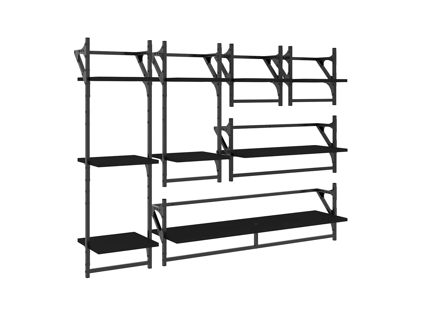 Ensemble d'étagères murales barres 6 pcs noir bois d'ingénierie