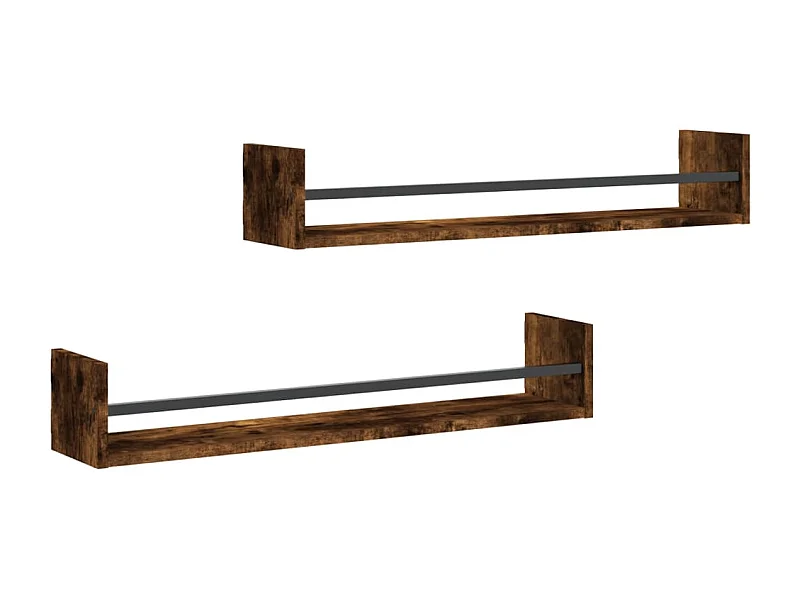 Étagères murales avec barres 2 pcs chêne fumé 80x16x14