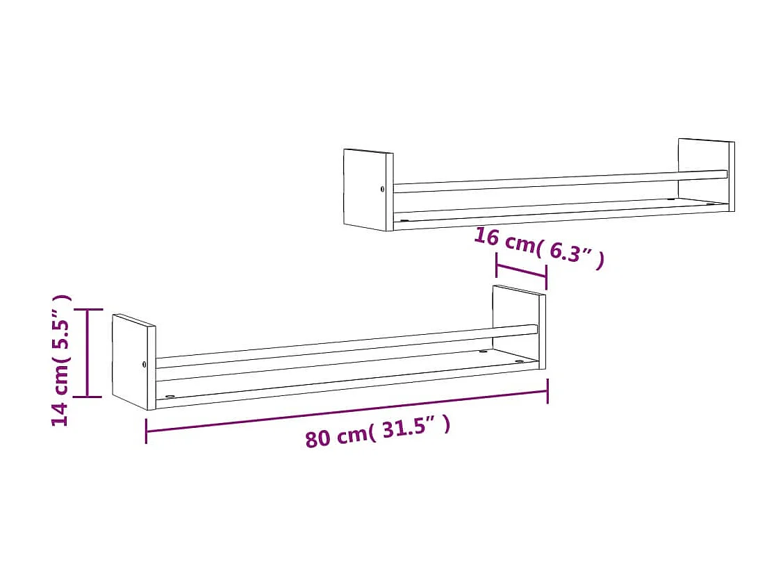 Étagères murales avec barres 2 pcs chêne fumé 80x16x14