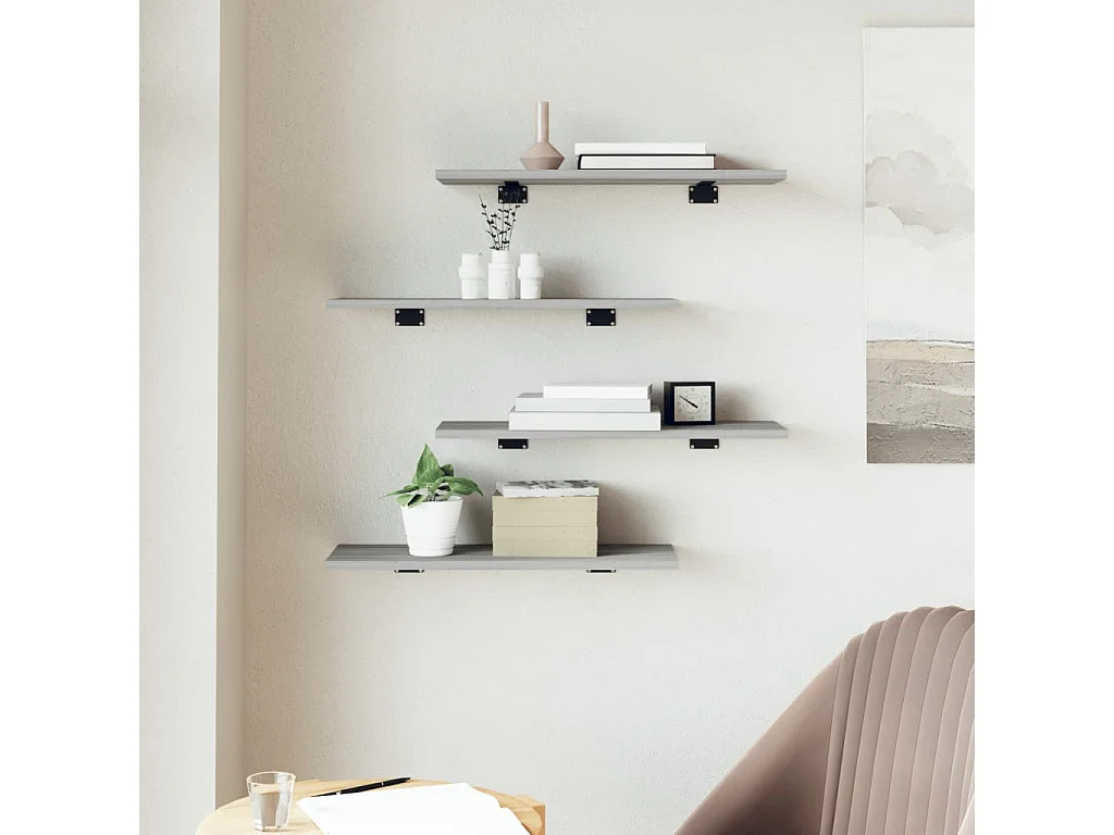 Étagères murales 4 pcs sonoma gris 60x20x1,5 bois ingénierie