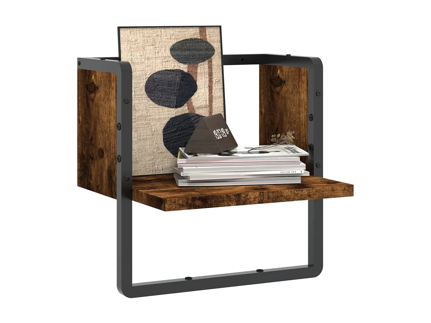 Étagère murale avec barre chêne fumé 30x25x30